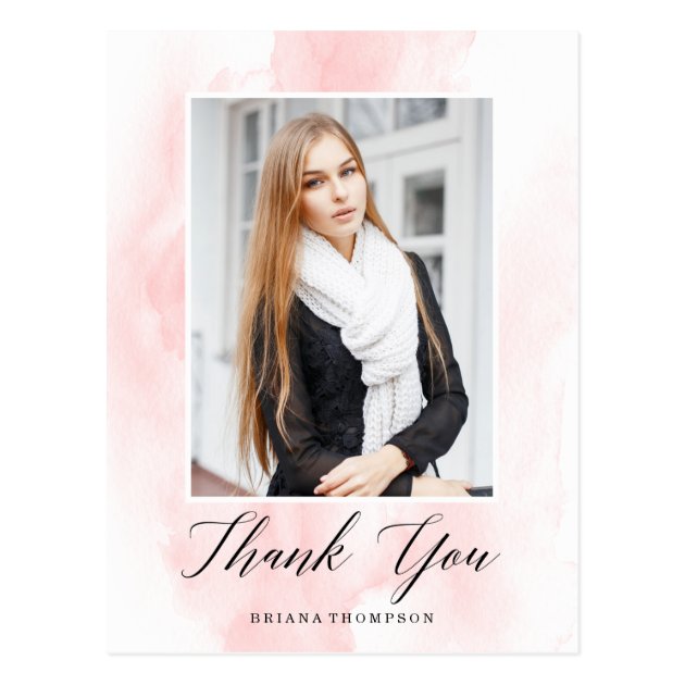 Elegant Watercolor Graduation Photo Thank You Postcard