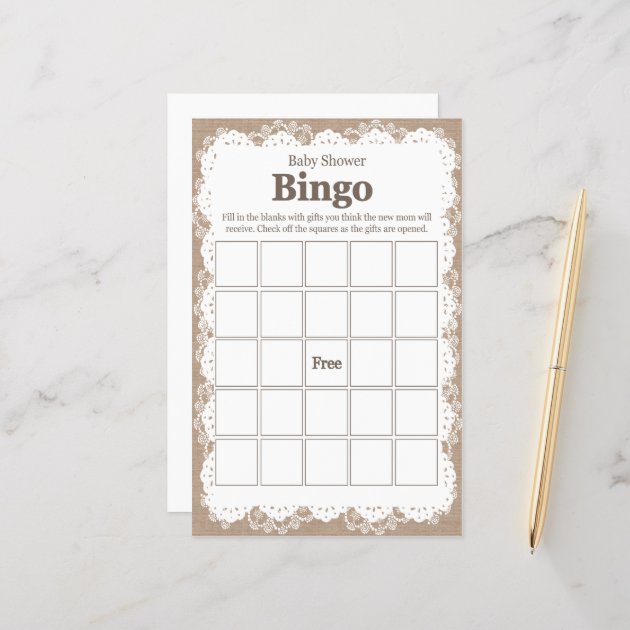 Burlap And Lace Baby Shower Bingo Invitations