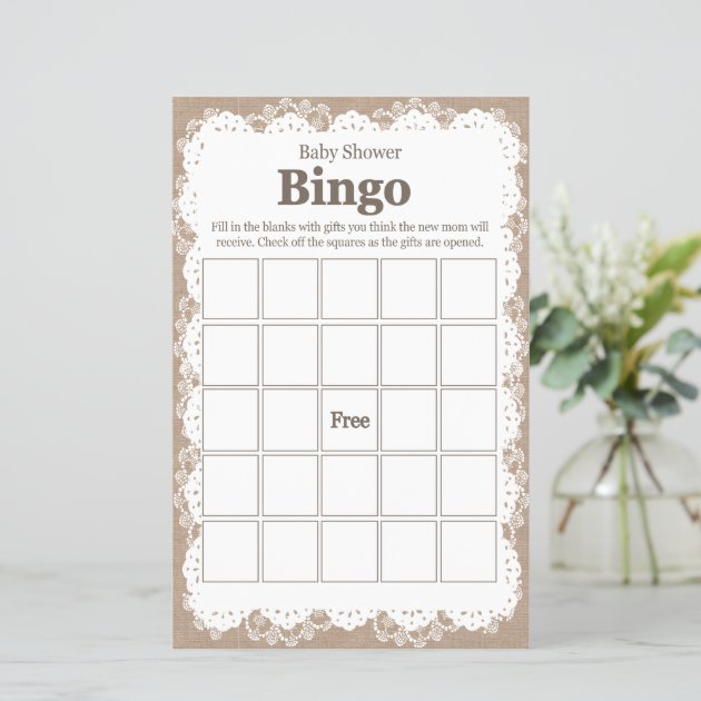 Burlap And Lace Baby Shower Bingo Invitations