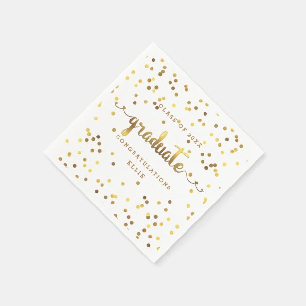Personalized Faux Gold Foil Confetti Graduation Napkin