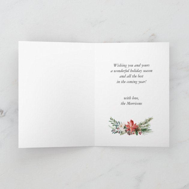 Modern NOEL Typography Poinsettia Floral  Photo Holiday Card