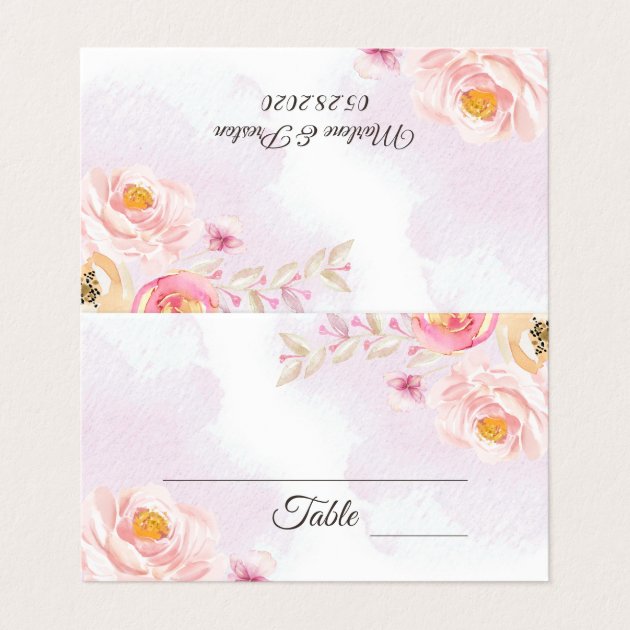 Watercolor Pink & Gold Floral Wedding Place Card