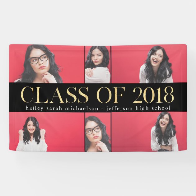 Faux Gold Class Of 2018 Graduation Photo Collage Banner