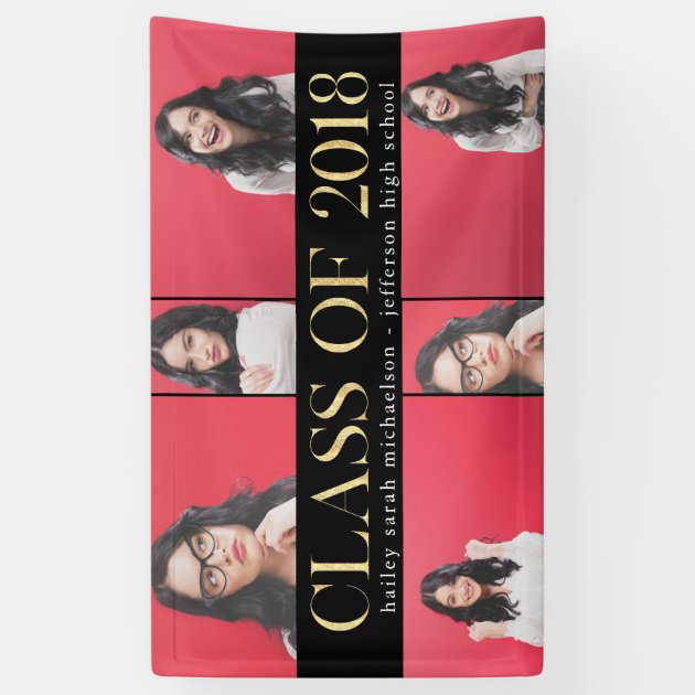Faux Gold Class Of 2018 Graduation Photo Collage Banner
