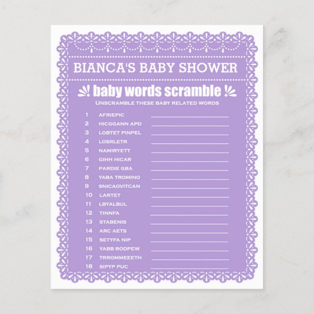 Baby Shower Games In Purple Papel Picado