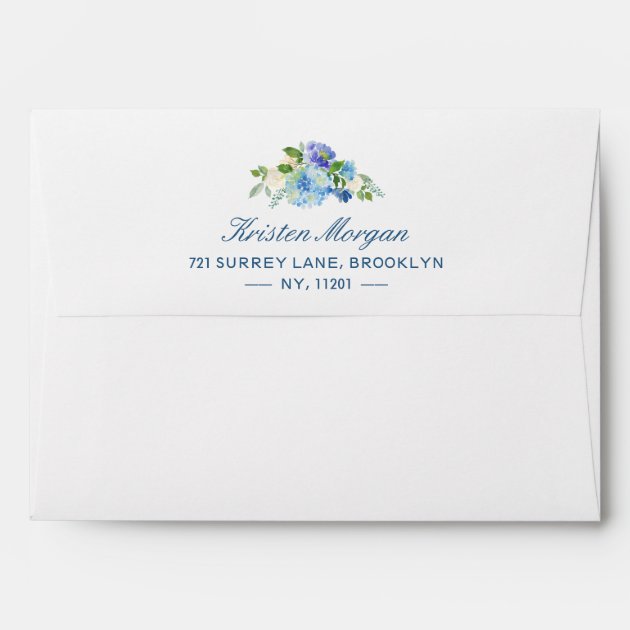 Blue Hydrangea Watercolor Floral For 5x7 Invitation Envelope