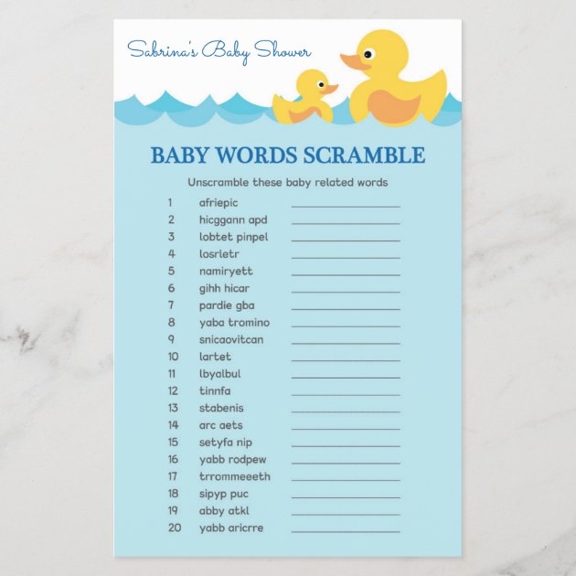Baby Shower Game In Cute Rubber Duck Theme