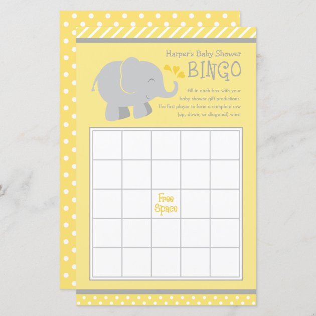 Elephant Baby Shower Bingo Invitations | Yellow And Gray