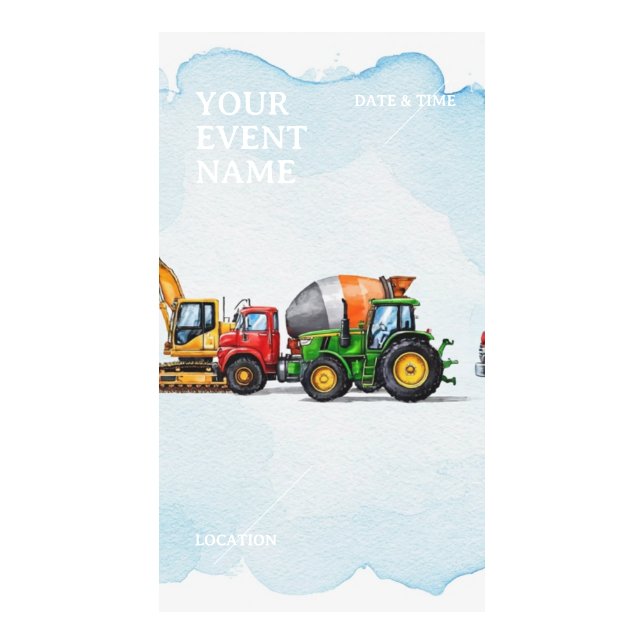 Construction tractor machinery birthday digital templates (Front)