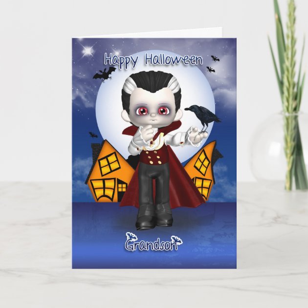 Grandson Fun Vampire Halloween Greeting Card