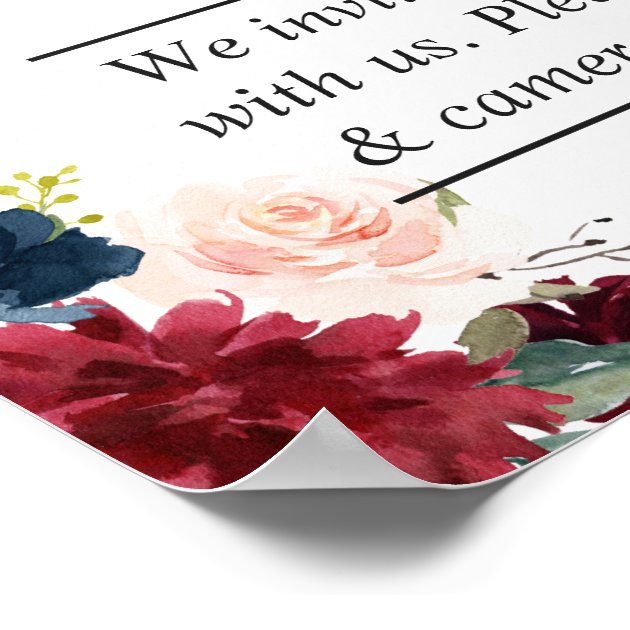 Burgundy Floral Unplugged Wedding Ceremony Sign