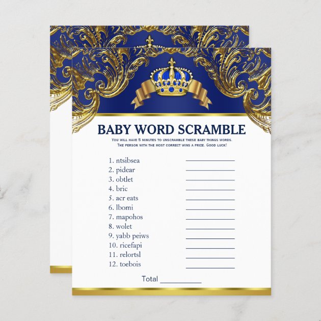 Prince Baby Shower Games Word Scramble Rhyme Quiz
