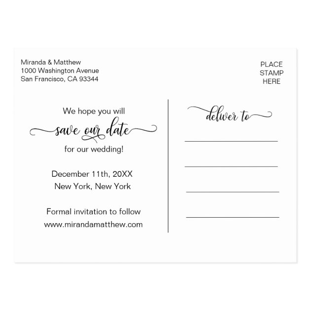 Modern White Script Wedding SAVE OUR DATE W/ PHOTO Postcard