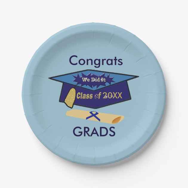 We Did It Class 20XX Blues Graduation Hat Plate