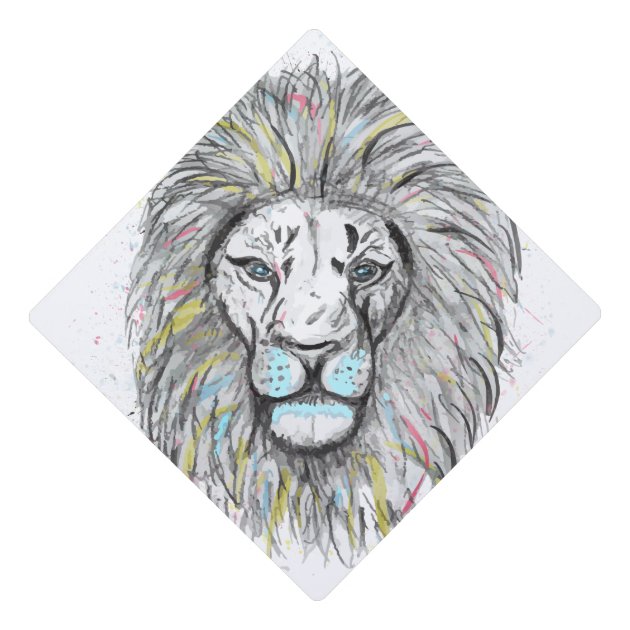 Cool Hand Drawn Sketch And Watercolor Lion Design Graduation Cap Topper