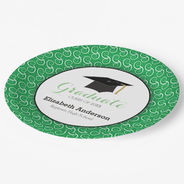 Green And White, Personalized Graduation Paper Plate