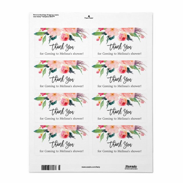 Modern Watercolor Floral Bridal Shower Thank You Label