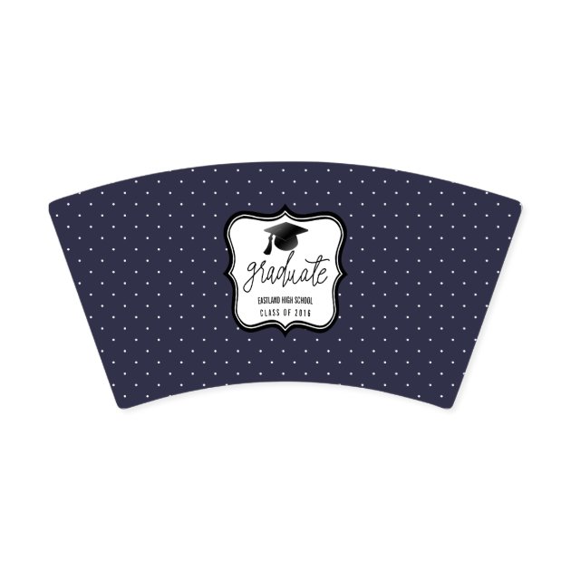 Graduate Script Black Hat | Navy Blue Polka Dots Paper Cup