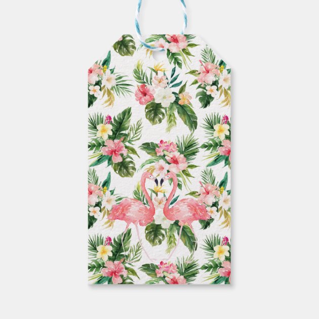 Tropical Floral Flamingo Bridal Shower Thank You Gift Tags