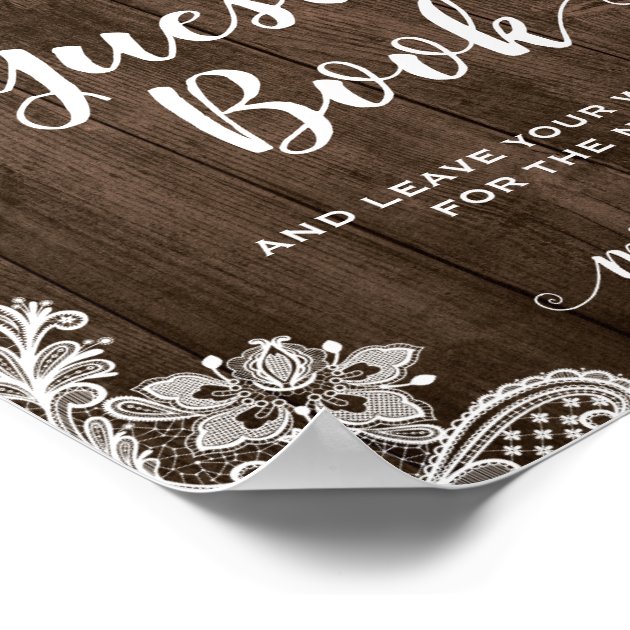 Rustic Wood Floral Lace Guestbook Wedding Sign