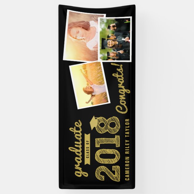 Gold Sketch 2018 Photo Collage Grad Party Banner