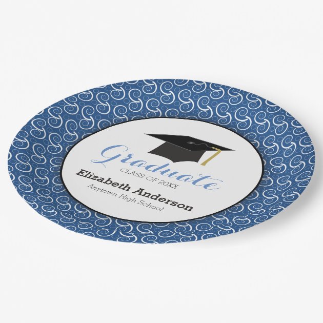 Blue And White, Personalized Graduation Paper Plate