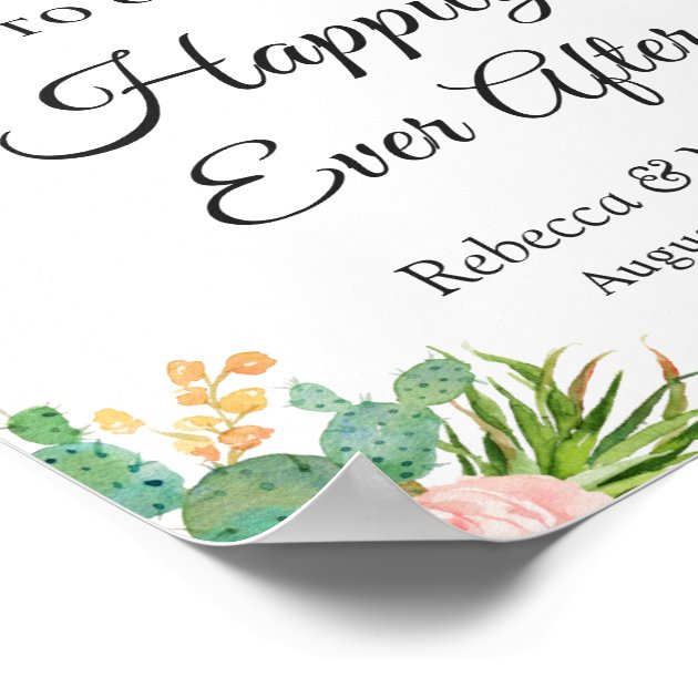 Wedding Happily Ever After Succulent Cactus Floral Poster