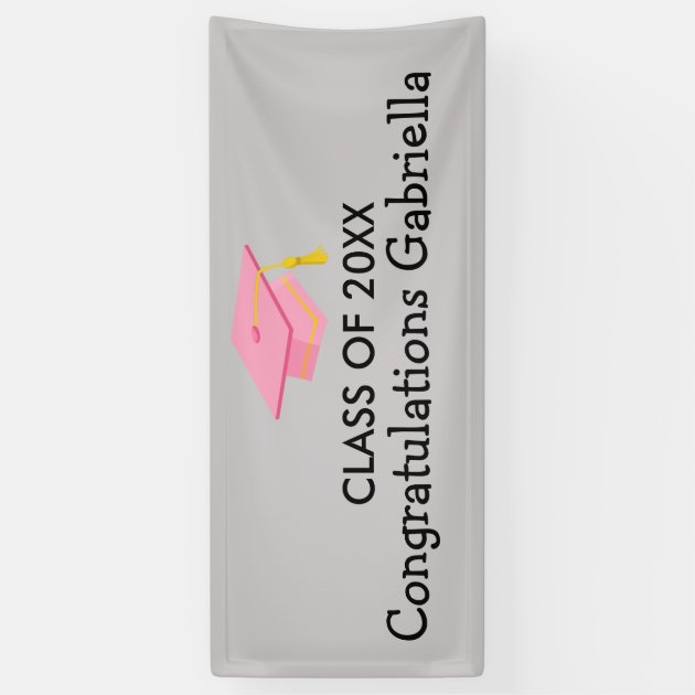 Class Of 20XX Pink Cap Graduation Banner