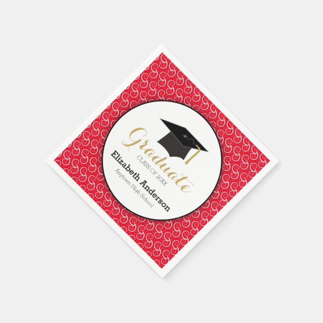 White Swirl On Red, Personalized Graduation Paper Napkin