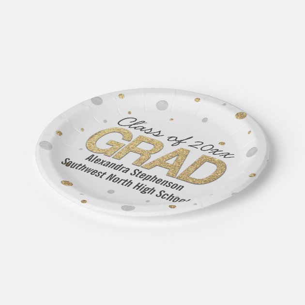 Gold Foil Glitter Confetti Graduation Party Custom Paper Plate