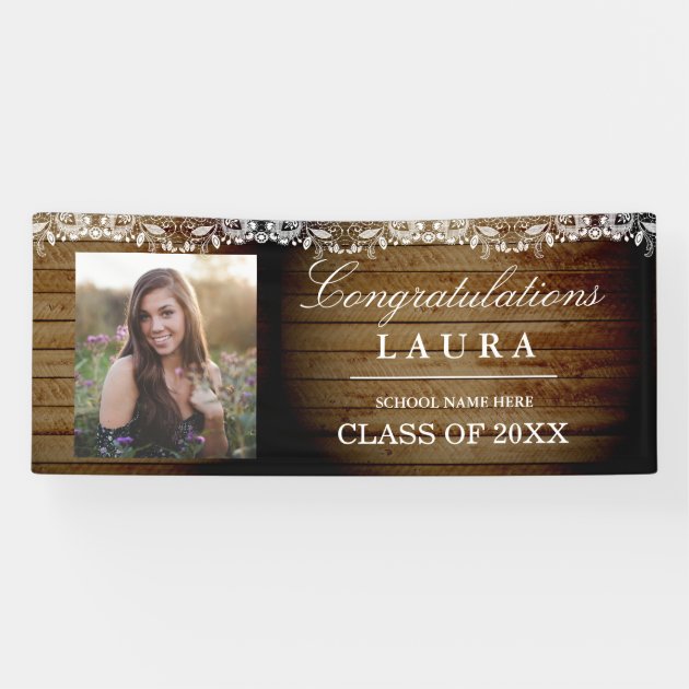 Rustic Wood Lace Congrats Graduation Photo Banner