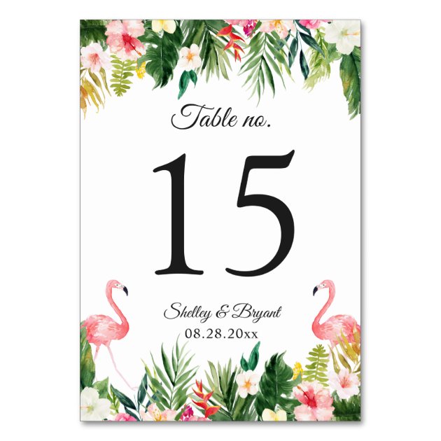 Flamingo Tropical Floral Wedding Table Number