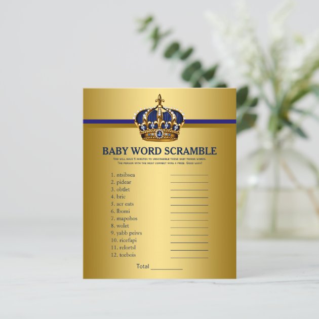 Prince Crown Baby Shower Games Word Scramble