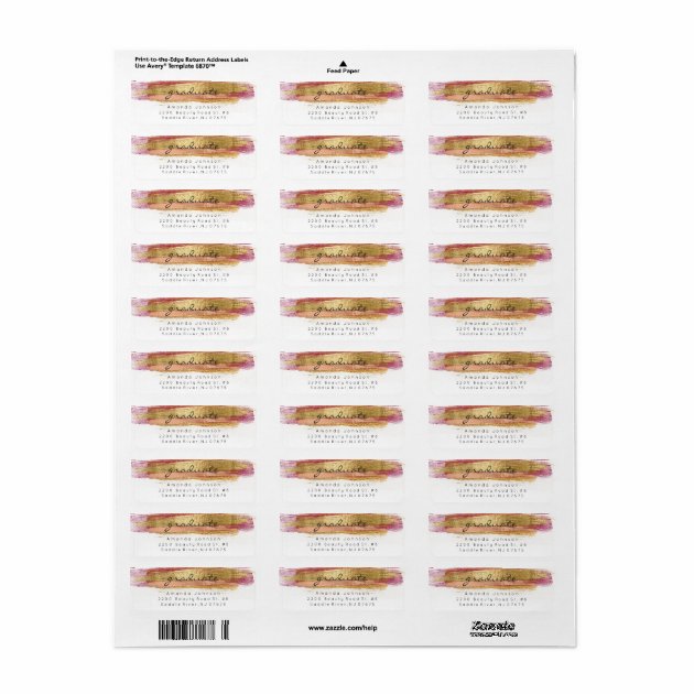 Golden Pink Pink Brush Stroke Graduate Address Label