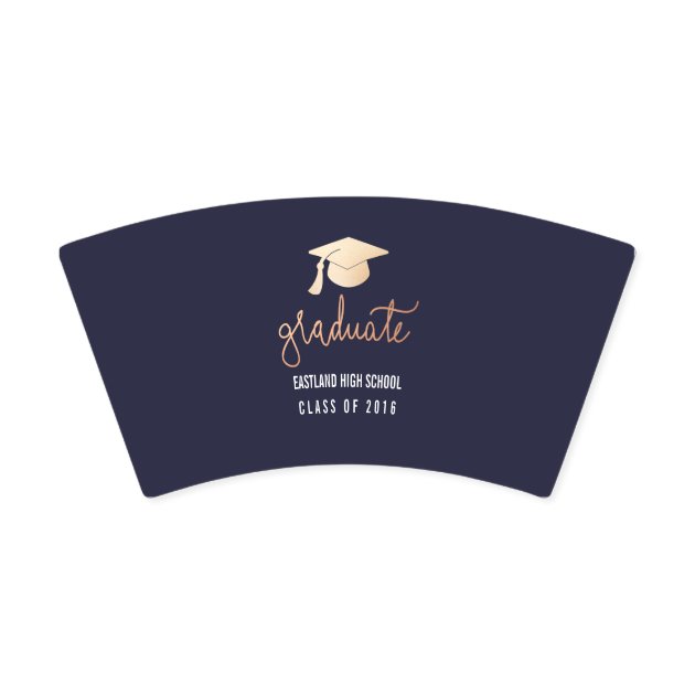 Graduate Rose Gold Script Hat Navy Blue Paper Cup