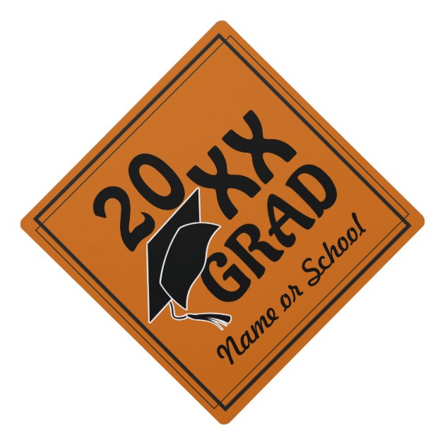 20XX Grad W/ Black Border (Changeable Background) Graduation Cap Topper