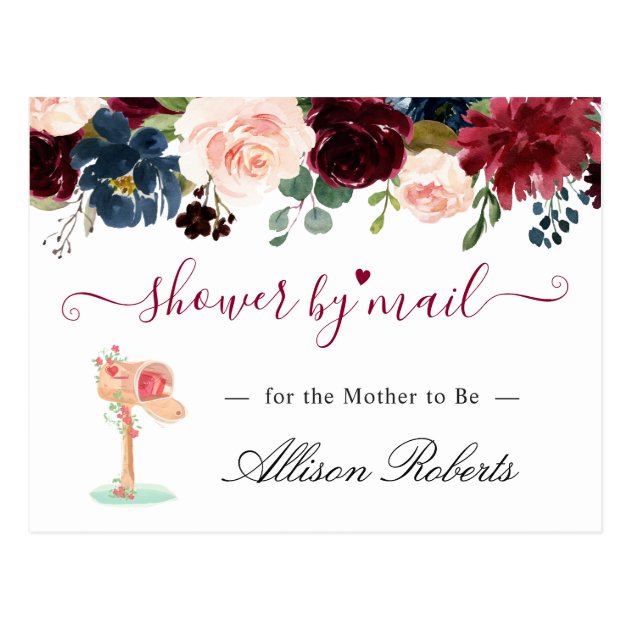Baby Shower By Mail Burgundy Blush Navy Floral Postcard