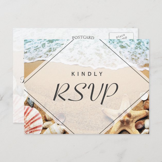 Summer Sandy Beach Starfish Seashell RSVP Reply Invitation Postcard