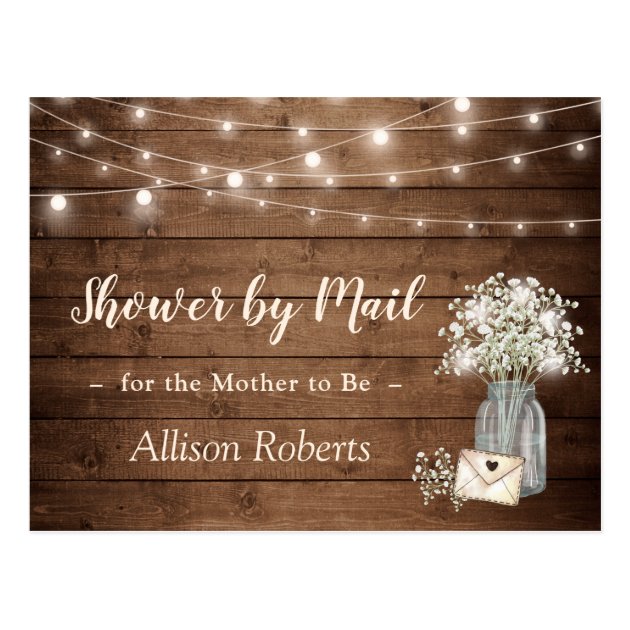 Shower By Mail Rustic Baby's Breath String Lights Postcard