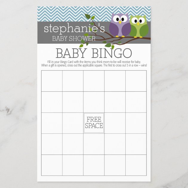 Baby Shower Game - Bingo - Boy Owl