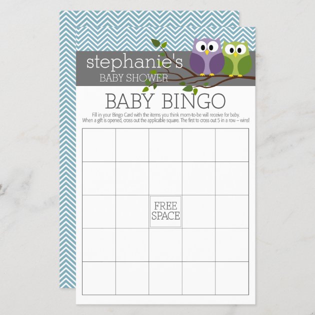 Baby Shower Game - Bingo - Boy Owl