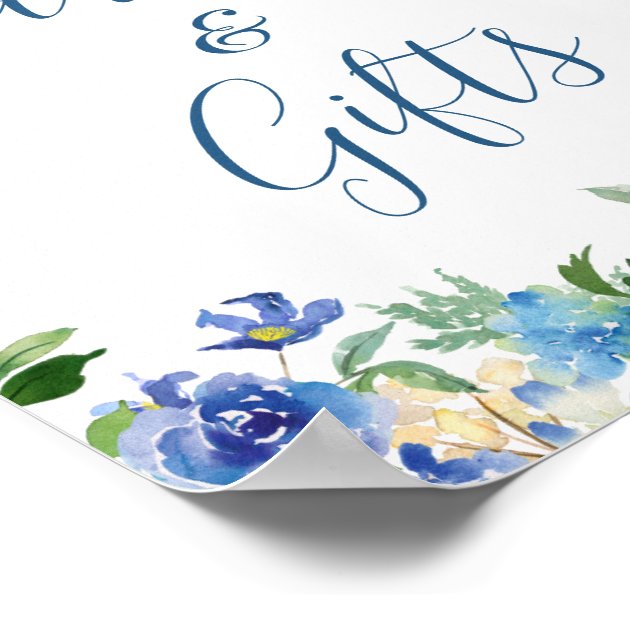 Cards And Gifts Wedding Sign Blue Hydrangea Floral