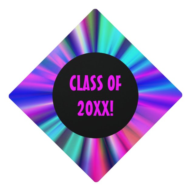Aqua Light Show Fractal Art Class Of 20XX Graduation Cap Topper