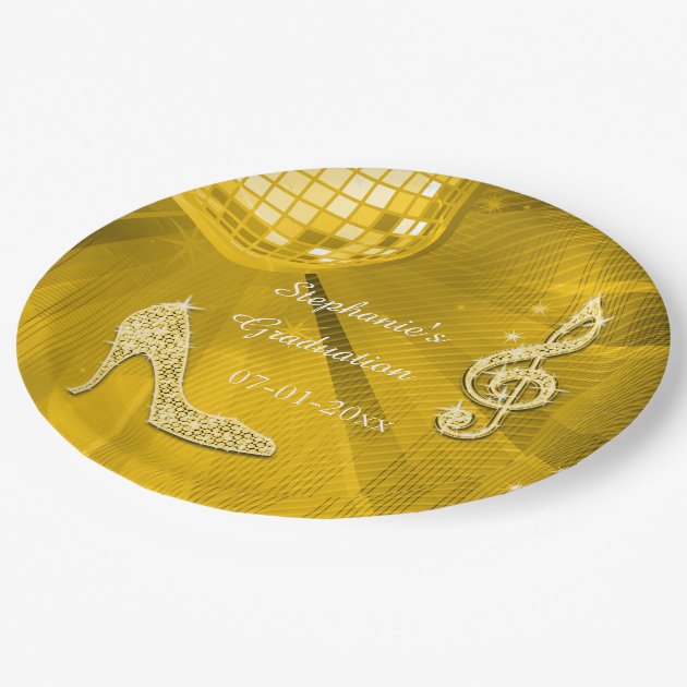 Gold Disco Ball And Heels Graduation Paper Plate