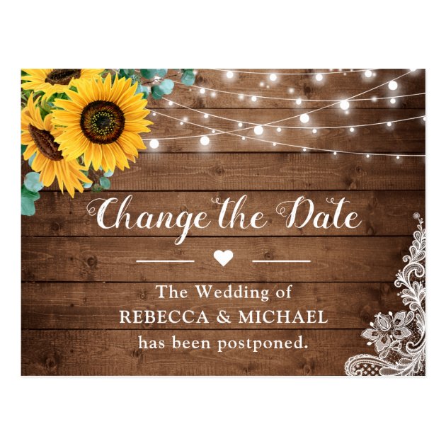 Change the Date Rustic Sunflower String Light Lace Postcard