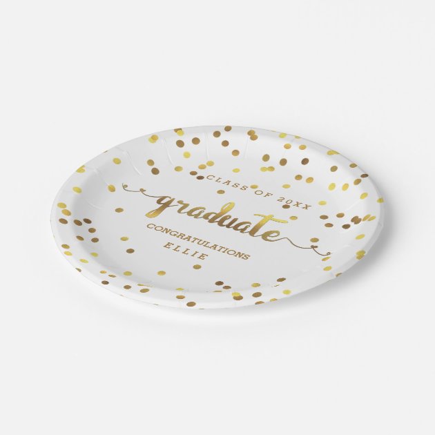 Personalized Faux Gold Foil Confetti Graduate Paper Plate