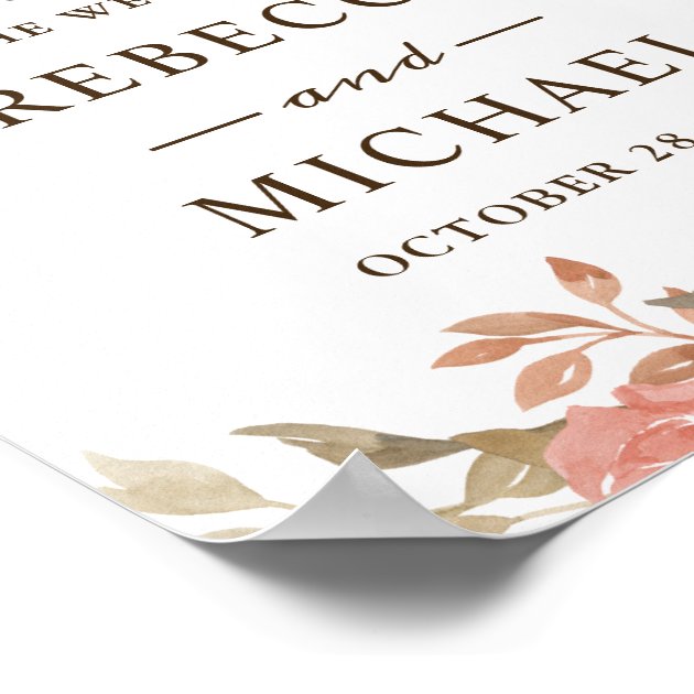 Rustic Autumn Beige Floral Wedding Welcome Sign