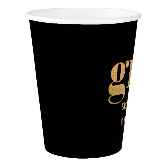 Grad Faux Gold Foil Bold Typography Black Paper Cup