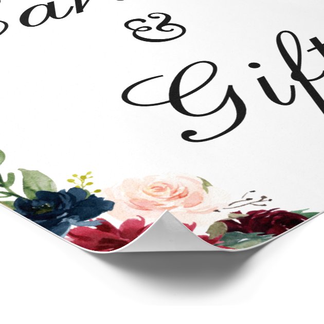 Cards And Gifts Sign Burgundy Blush Blue Floral
