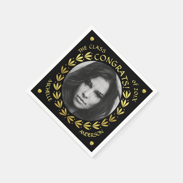 2018 Graduation Party Gold Black Laurel Wreath Paper Napkin